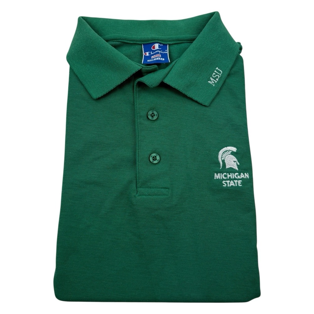 Champion Michigan State Spartans Green‎ Polo Shirt Vintage USA Made Men's Small
